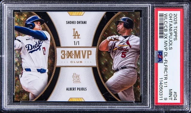 2025 Topps Shohei Ohtani/Albert Pujols Welcome to the Club 3x MVP Dual FoilFractor #D4 card image