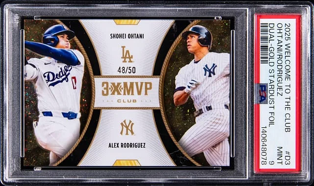 2025 Topps Shohei Ohtani/Alex Rodriguez Welcome To The Club Dual Blue Foil #D3 card image