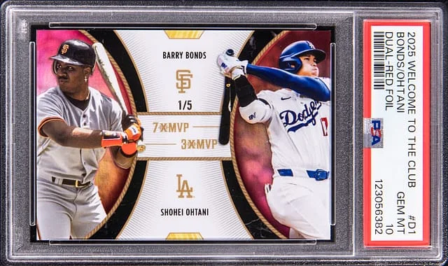 2025 Topps Shohei Ohtani/Barry Bonds Welcome to the Club Dual Red Foil #D1 card image
