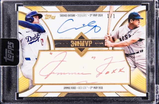 2025 Topps Shohei Ohtani/Jimmie Foxx Welcome To The Club 3X MVP Dual-Subject On-Card Autographs + Cut Signatures #DA-C6 card image