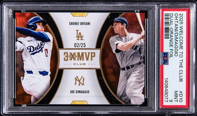 2025 Topps Shohei Ohtani/Joe DiMaggio Welcome to The Club Dual Orange Foil #D10 card image