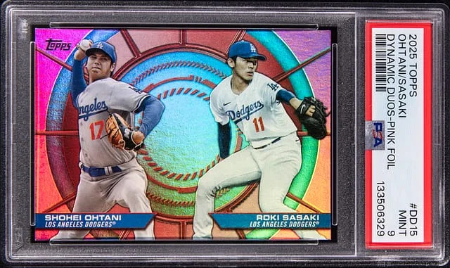 2025 Topps Shohei Ohtani/Roki Sasaki Dynamic Duos Pink Foil #DD-15 card image