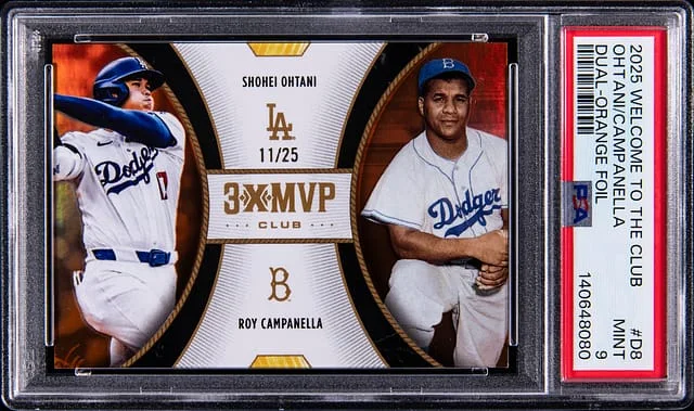 2025 Topps Shohei Ohtani/Roy Campanella Welcome to The Club Dual Orange Foil #D8 card image