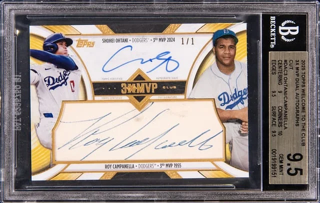 2025 Topps Shohei Ohtani/Roy Campanella Welcome to the Club 3x MVP Dual Autographs #DA-C3 card image