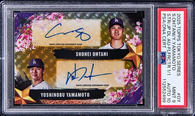 2025 Topps Shohei Ohtani/Yoshinobu Yamamoto Tokyo Series Stars of Japan Dual Autograph FoilFractor #SOJA-OY card image