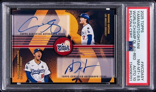 2025 Topps Shohei Ohtani/Yoshinobu Yamamoto World Champion Dual Autographs Red #WCDA-SY card image