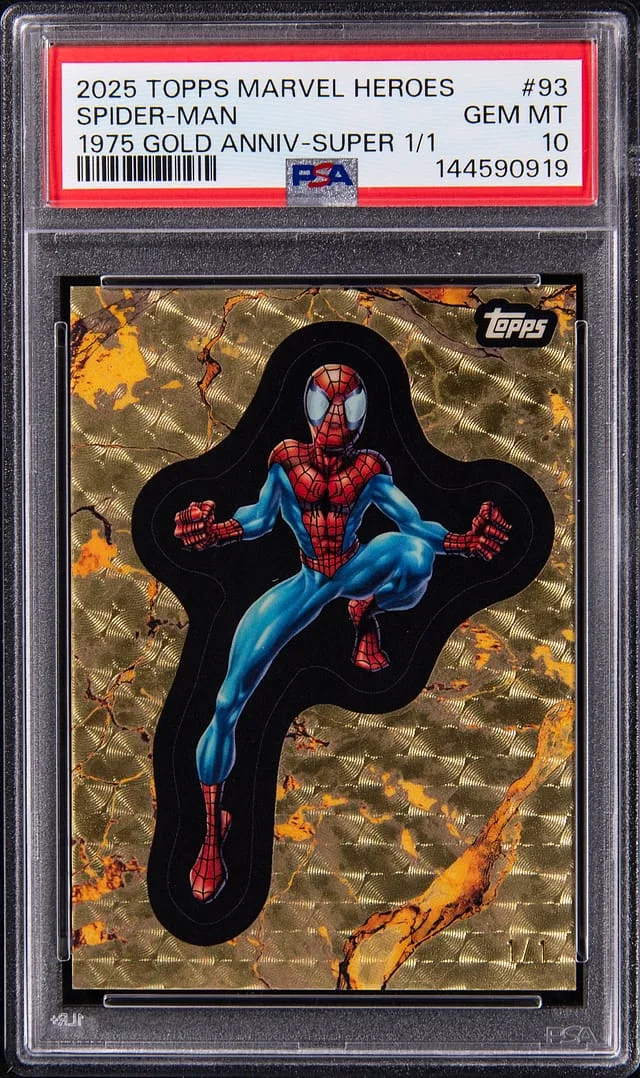 2025 Topps Spider-Man Marvel Heroes 1975 Gold Anniversary SuperFractor #93 card image