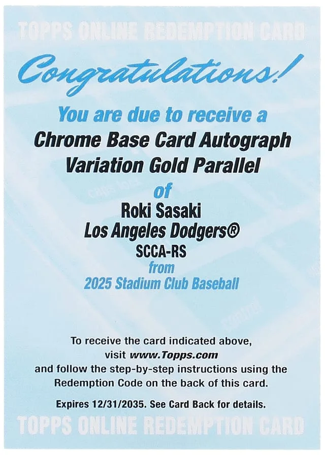 2025 Topps Stadium Club Chrome Roki Sasaki Variation Autographs Gold Refractor #SCCA-RS card image