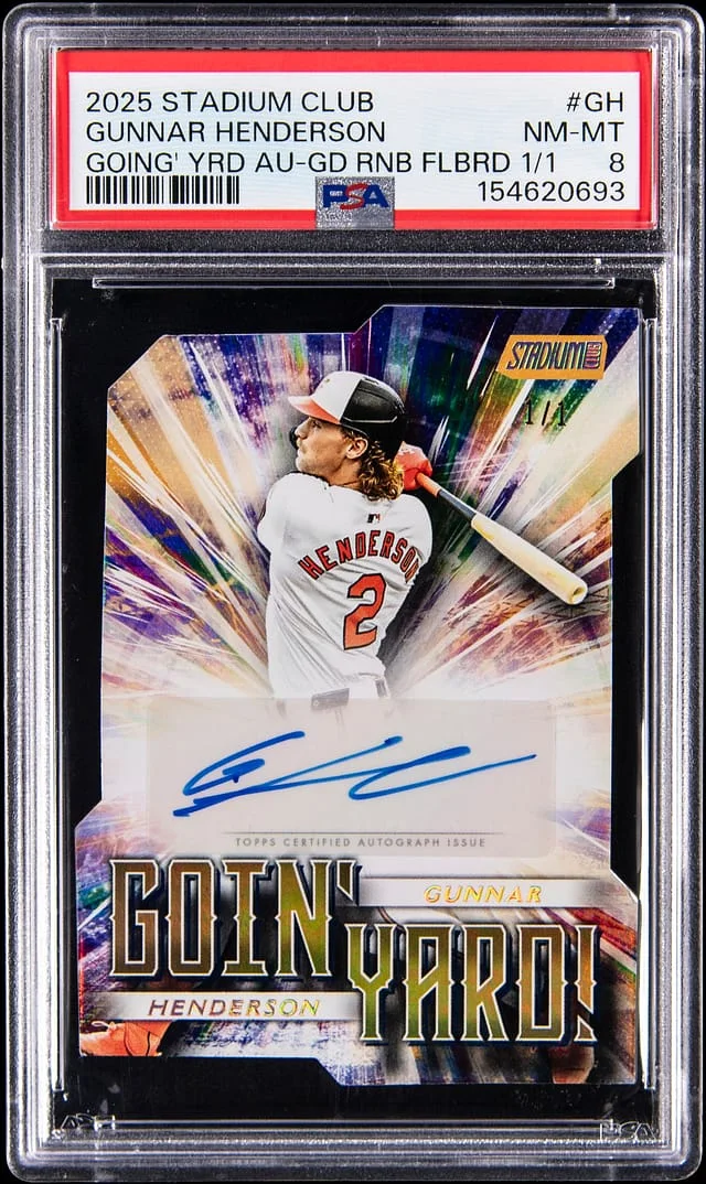 2025 Topps Stadium Club Gunnar Henderson Goin' Yard Autograph-Gold Rainbow Foilboard 1/1 #GYA-GH card image