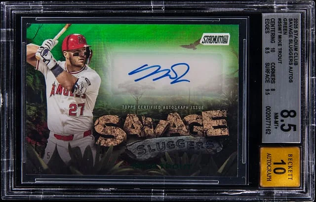 2025 Topps Stadium Club Mike Trout Savage Sluggers Autographs Green #SS-MT card image