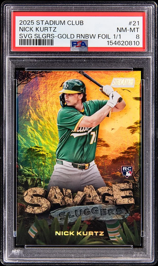 2025 Topps Stadium Club Nick Kurtz Savage Sluggers Gold Rainbow Foil #SS-21 card image