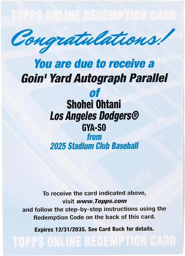 2025 Topps Stadium Club Shohei Ohtani Goin' Yard Autographs Green #GYA-SO card image