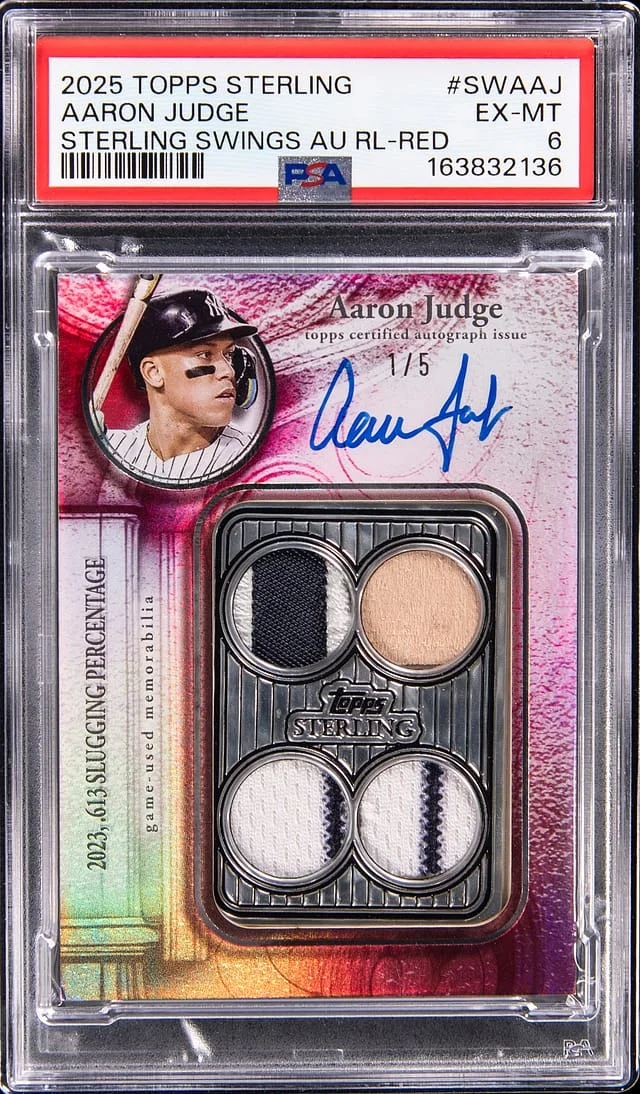 2025 Topps Sterling Aaron Judge Sterling Swings Autograph Relic Red #SWA-AJ card image