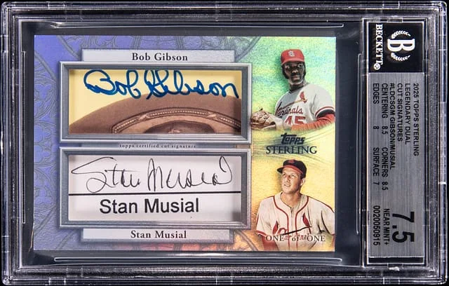 2025 Topps Sterling Bob Gibson/Stan Musial Legendary Dual Cut Signatures #LDCS-GM card image