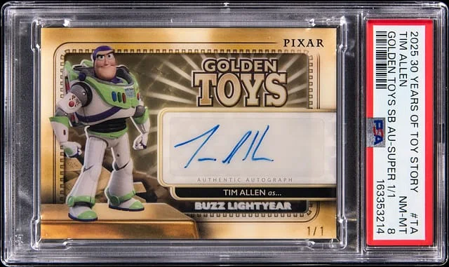 2025 Topps Tim Allen as Buzz Lightyear 30 Years Of Toy Story Golden Toys Shadowbox Autographs SuperFractor #GT-TA card image