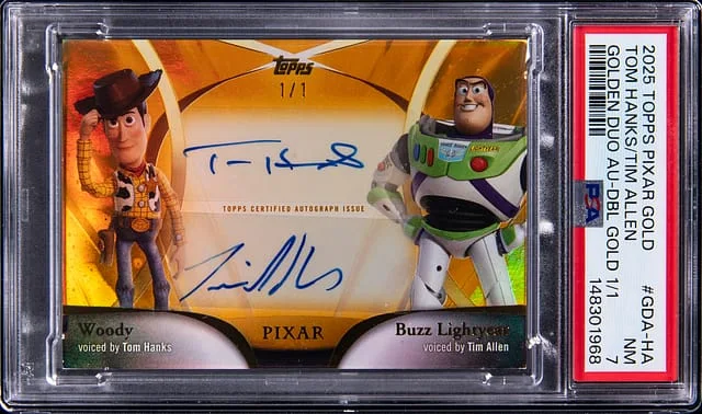 2025 Topps Tom Hanks/Tim Allen Pixar Gold Golden Duo Autographs Gold #GDA-HA card image