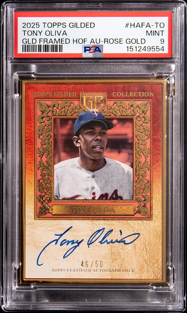 2025 Topps Tony Oliva Gilded Collection Gold Framed Hall of Famers Autograph Rose Gold #HAFA-TO card image