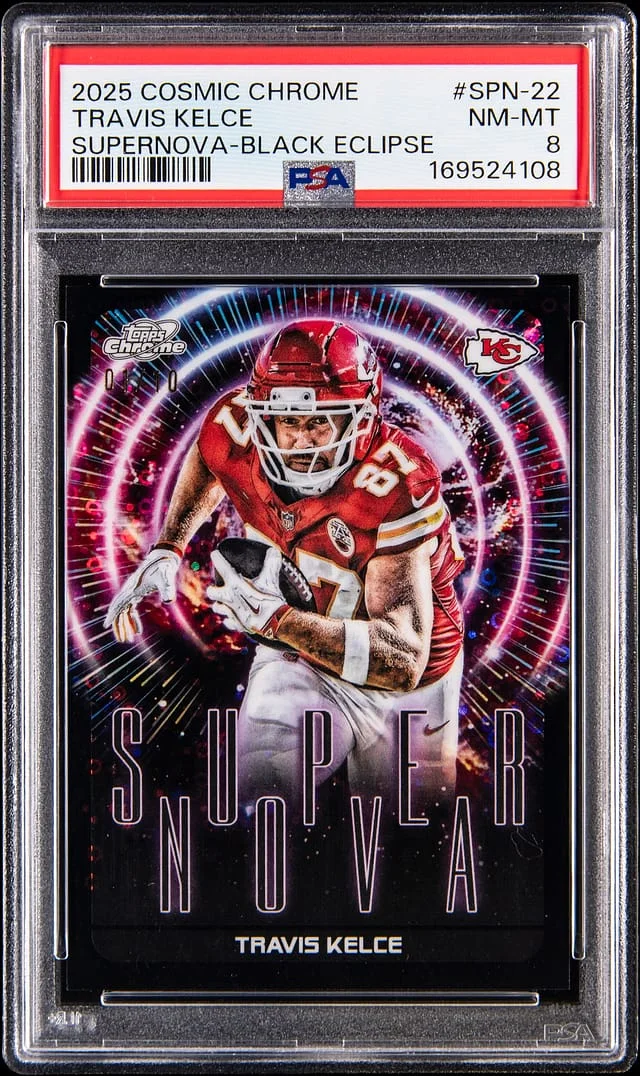 2025 Topps Travis Kelce Cosmic Chrome Supernova Black Eclipse #SPN-22 card image