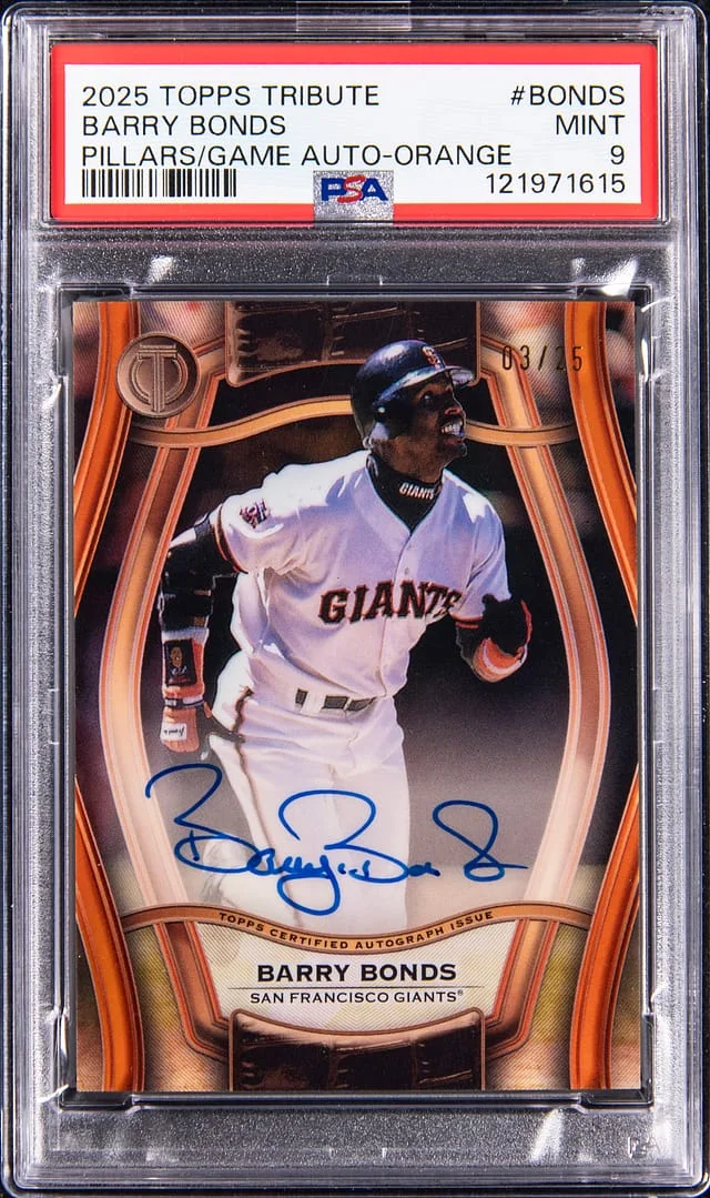 2025 Topps Tribute Barry Bonds Pillars of the Game Autograph Orange #PTGA-BONDS card image