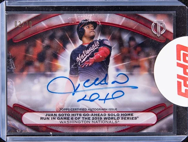 2025 Topps Tribute Juan Soto/Joe Buck Calling the Shot Dual Autograph Red #CTSDA-SB card image