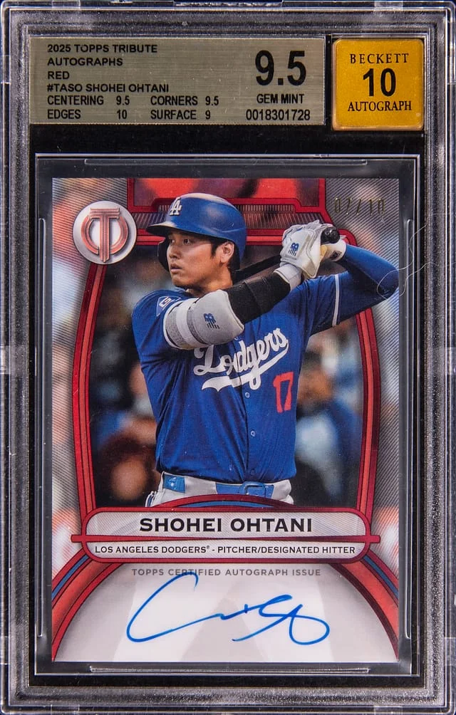 2025 Topps Tribute Shohei Ohtani Autographs Red #TA-SO card image