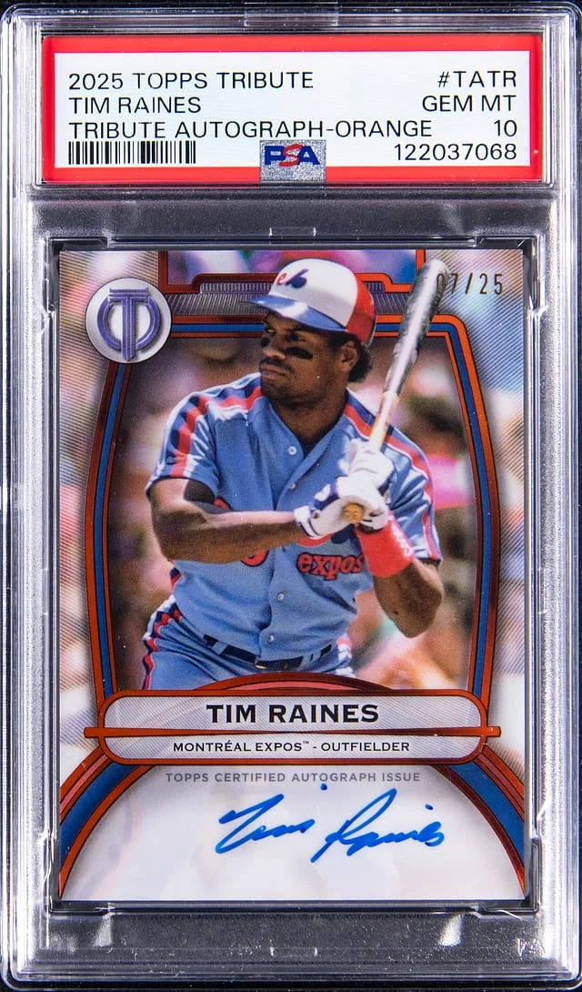 2025 Topps Tribute Tim Raines Autograph Orange #TA-TR card image