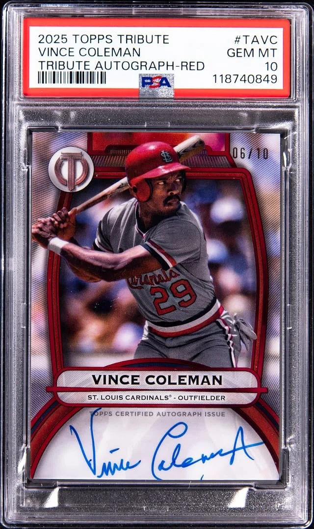 2025 Topps Tribute Vince Coleman Autographs Red #TA-VC card image