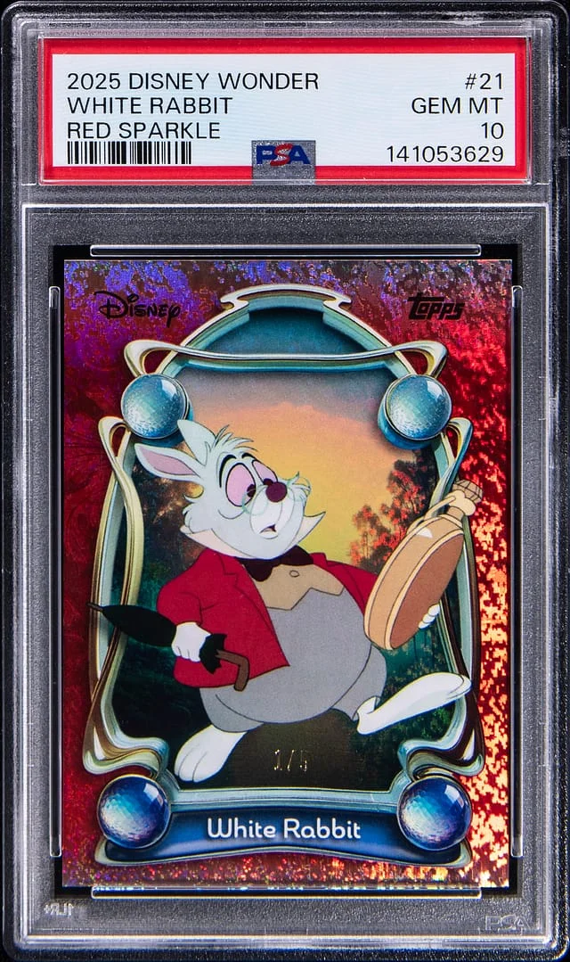2025 Topps White Rabbit Disney Wonder Red Sparkle #21 card image