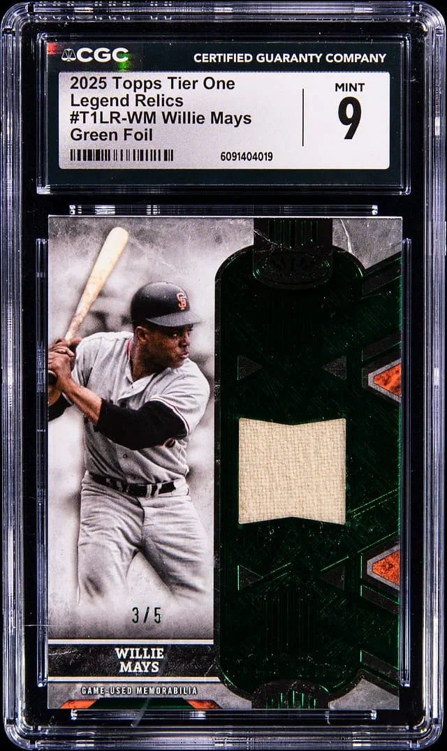 2025 Topps Willie Mays Tier One Legend Relics Green Foil #T1LR-WM card image