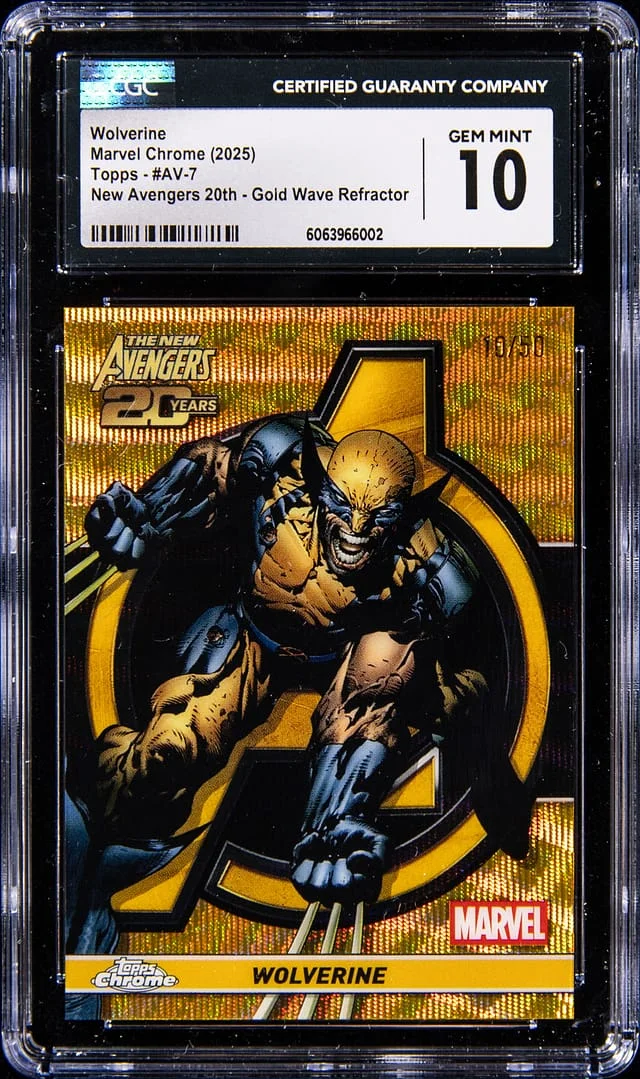 2025 Topps Wolverine Marvel Chrome New Avengers 20th Gold Wave Refractor #AV-7 card image