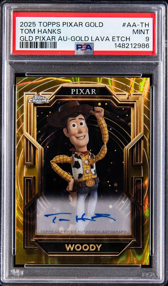2025 Topps Woody Pixar Gold Tom Hanks Gilded Pixar Autograph Gold Lava Etch #AA-TH card image