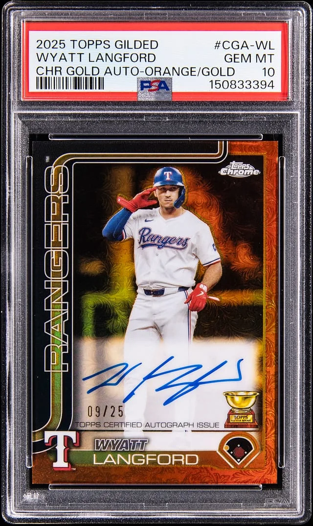2025 Topps Wyatt Langford Gilded Chrome Gold Autograph Orange/Gold Refractor #CGA-WL card image