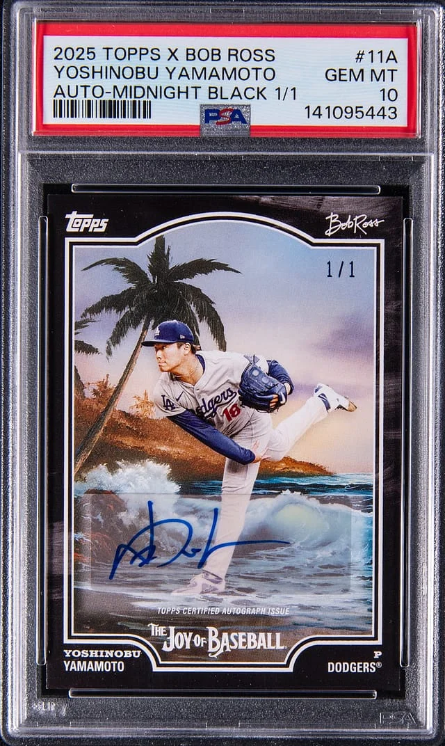 2025 Topps Yoshinobu Yamamoto x Bob Ross Autographs Midnight Black #11A card image