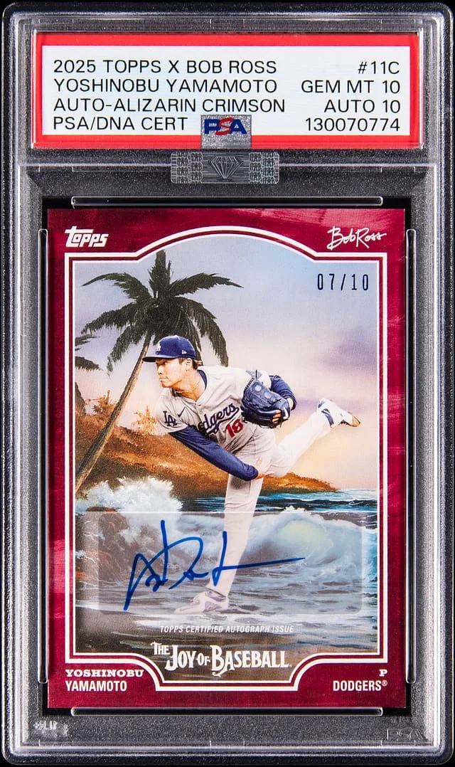 2025 Topps Yoshinobu Yamamoto x Bob Ross Autograph-Alizarin Crimson #11C card image