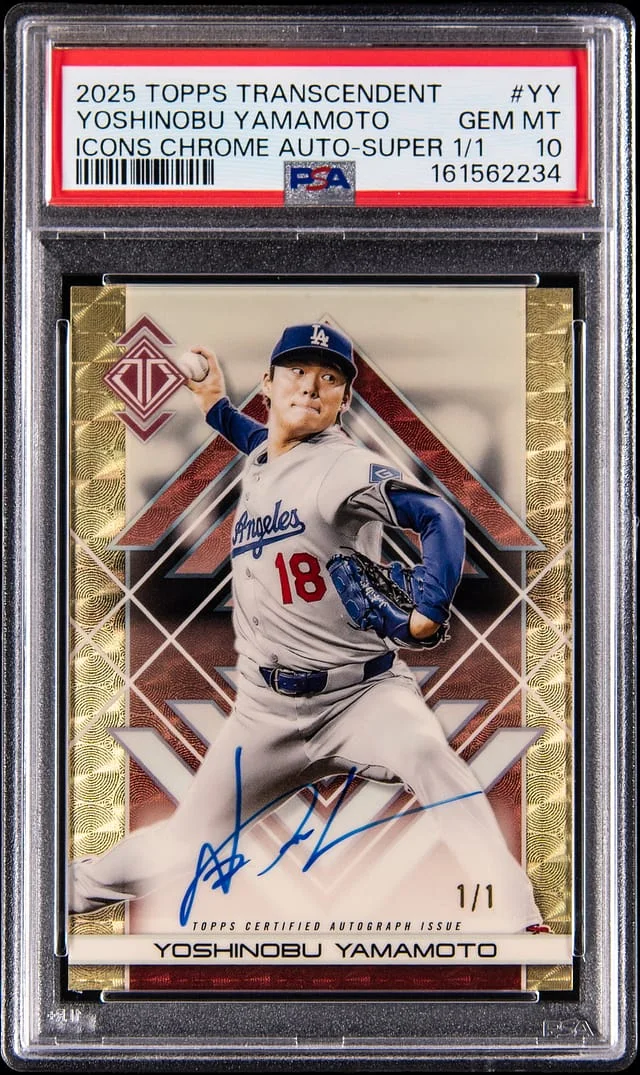 2025 Topps Yoshinobu Yamamoto Transcendent Icons Chrome Autographs SuperFractor #TAIC-YY card image