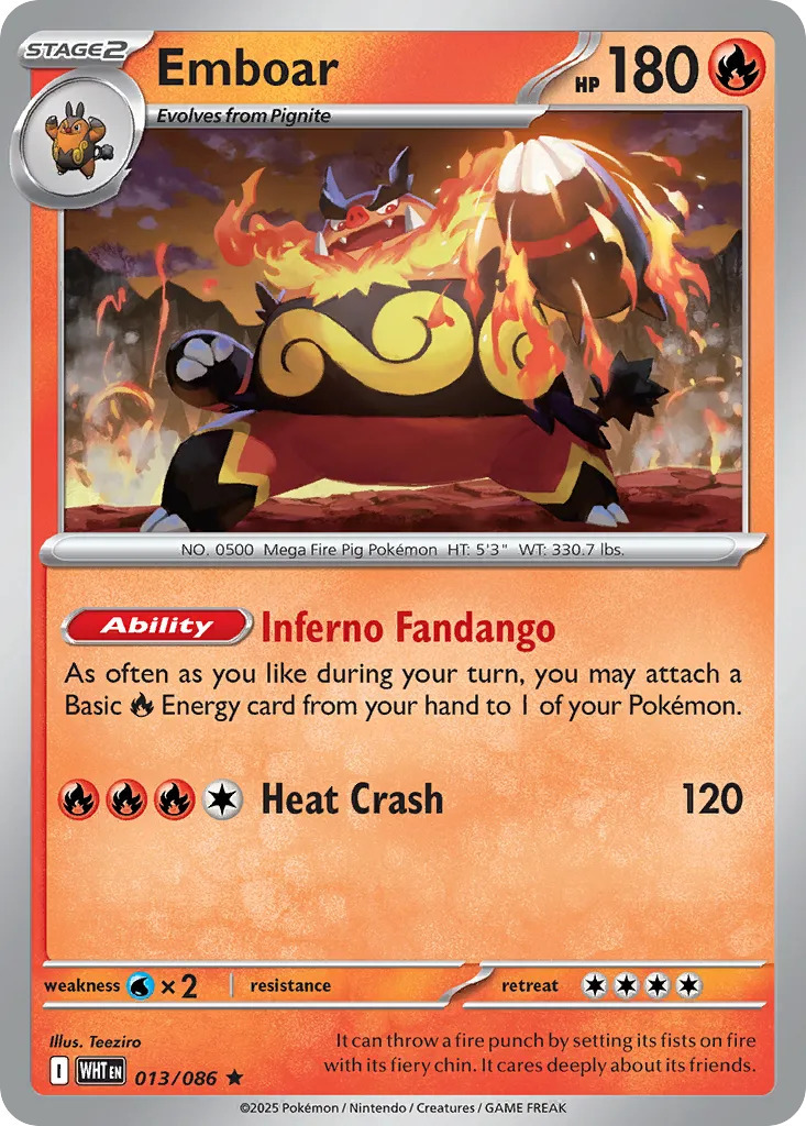 2025 White Flare Emboar Rare #13/86 Rare card image