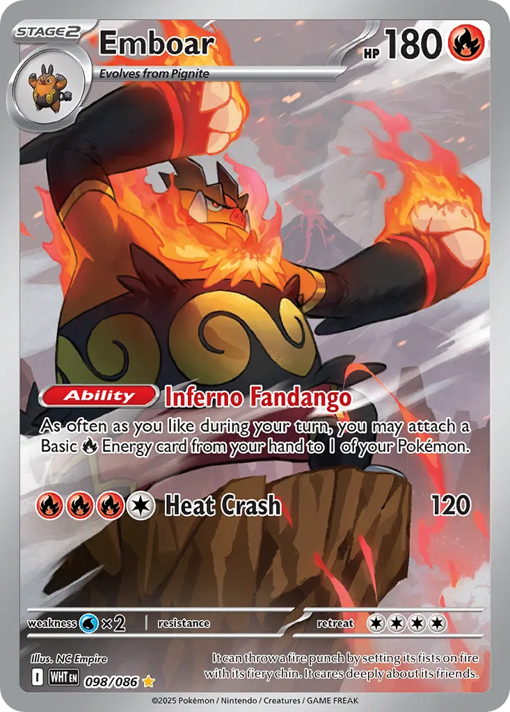 2025 White Flare Emboar Illustration Rare #98/86 Illustration Rare card image