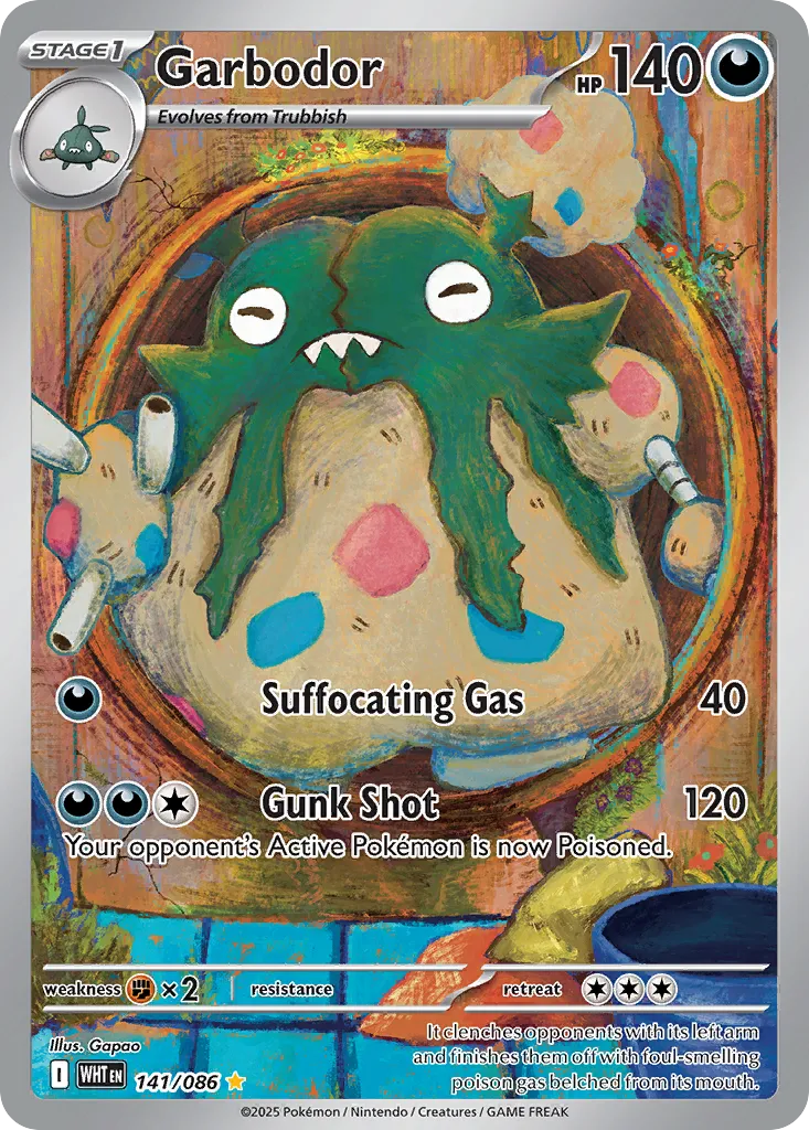 2025 White Flare Garbodor Illustration Rare #141/86 Illustration Rare card image