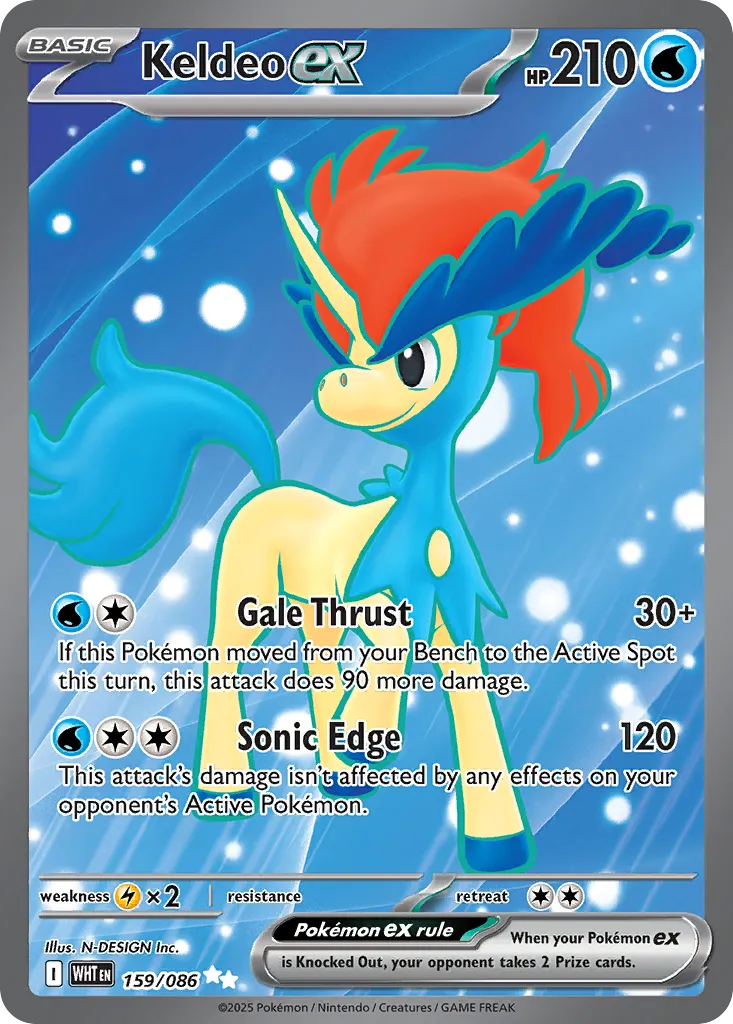 2025 White Flare Keldeo ex Ultra Rare #159/86 Ultra Rare card image