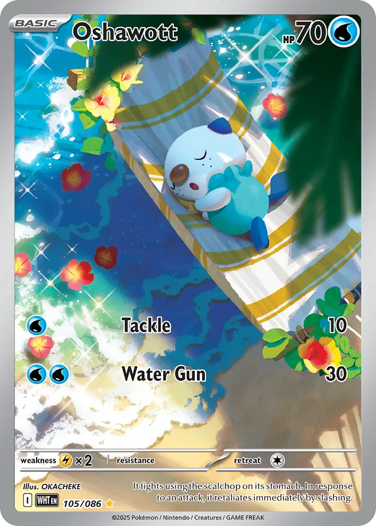 2025 White Flare Oshawott #105/86 Illustration Rare card image