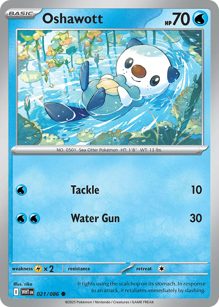 2025 White Flare Oshawott Common #21/86 Common card image