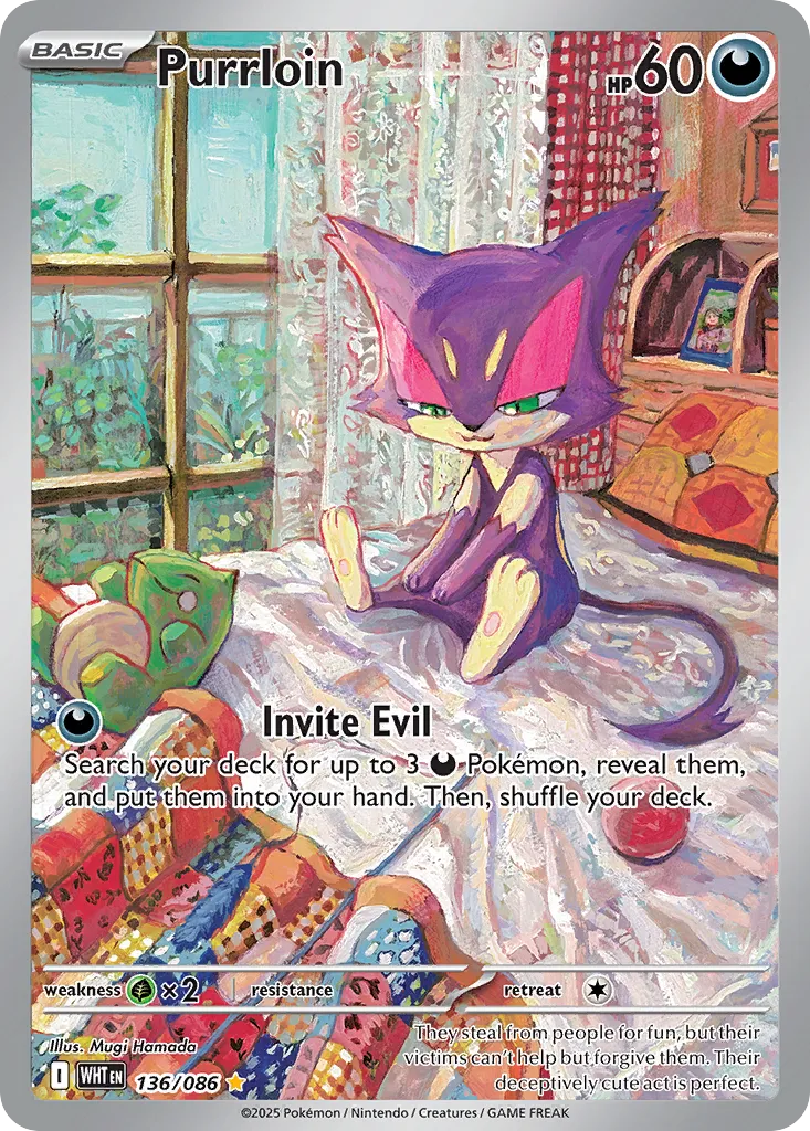 2025 White Flare Purrloin #136/86 Illustration Rare card image