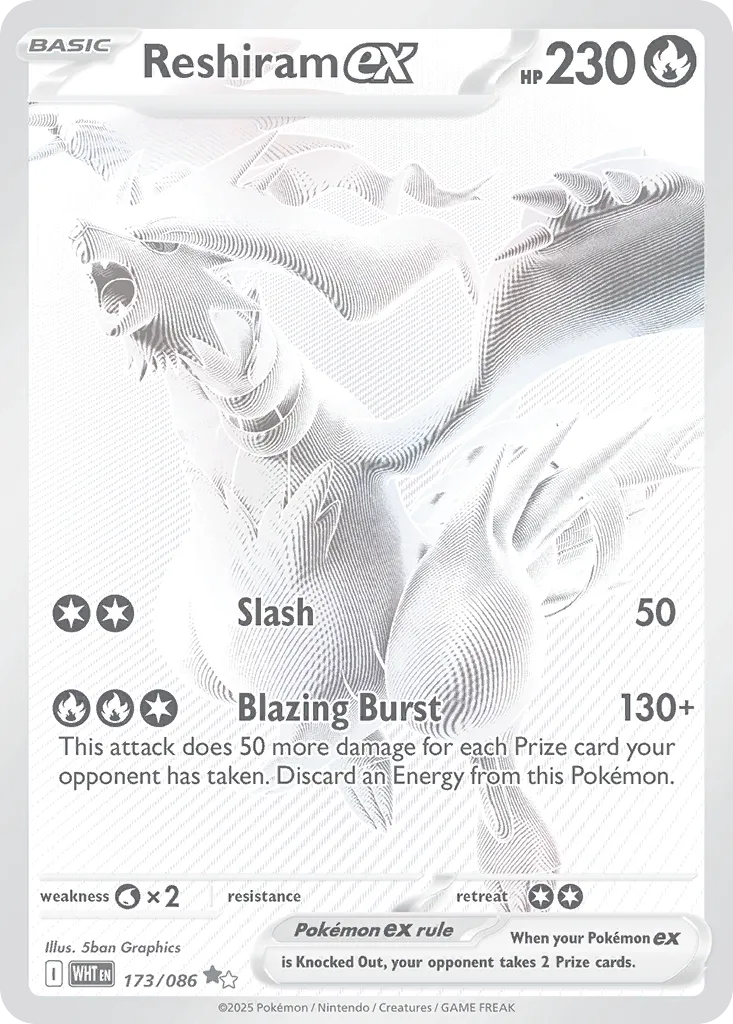2025 White Flare Reshiram ex Black White Rare #173/86 Black White Rare card image