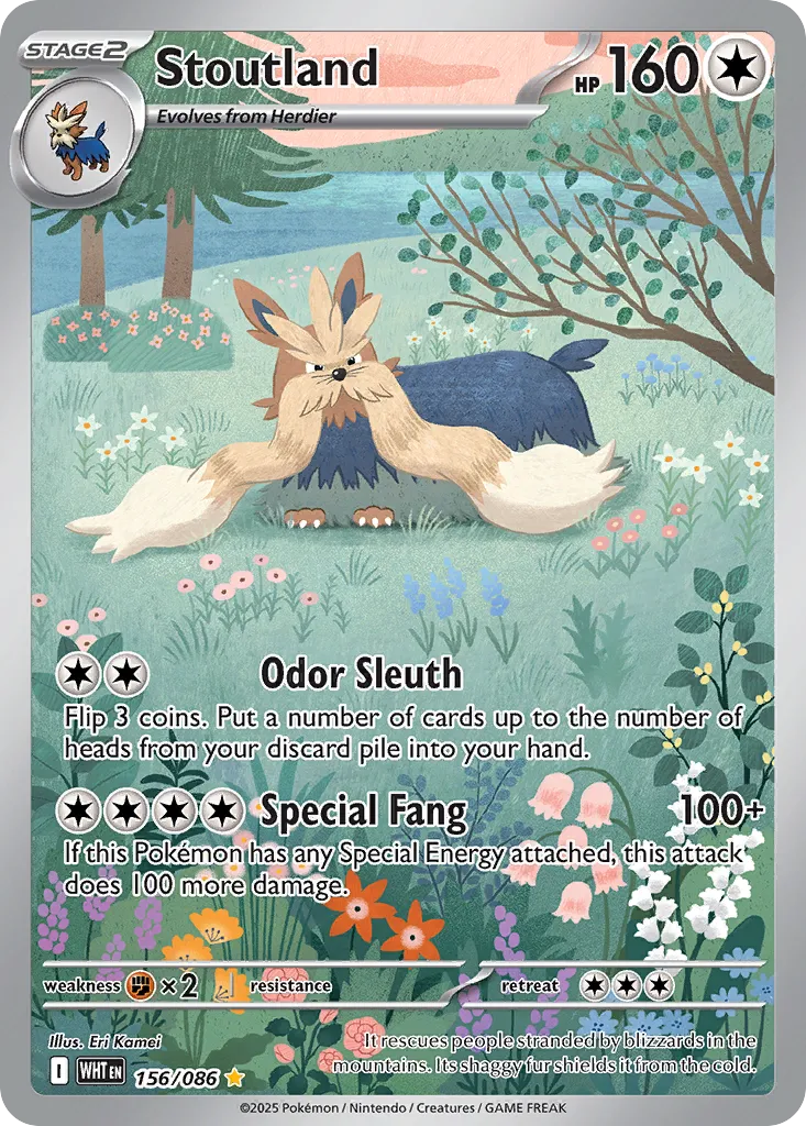 2025 White Flare Stoutland Illustration Rare #156/86 Illustration Rare card image