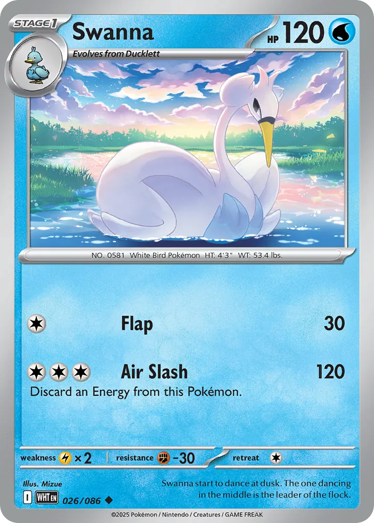 2025 White Flare Swanna Uncommon #26/86 Uncommon card image