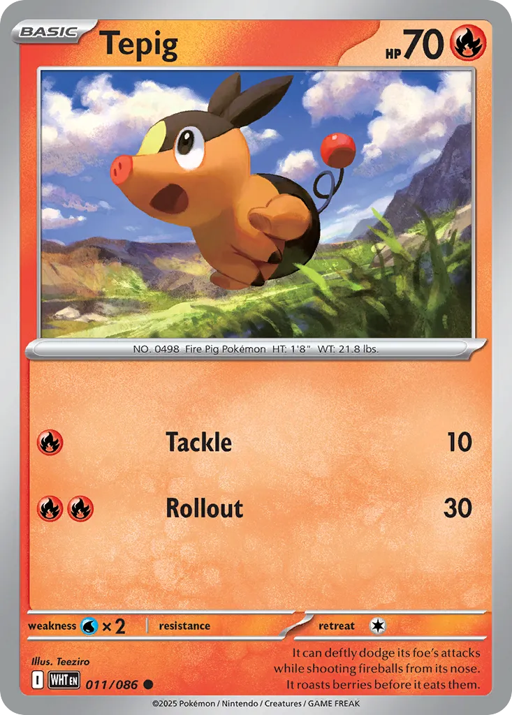 2025 White Flare Tepig Common #11/86 Common card image