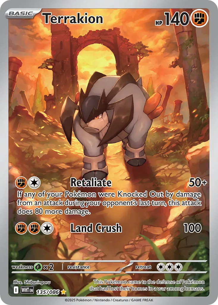 2025 White Flare Terrakion Illustration Rare #135/86 Illustration Rare card image