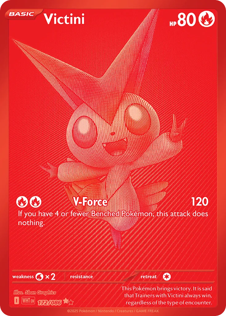 2025 White Flare Victini #172/86 Rare card image