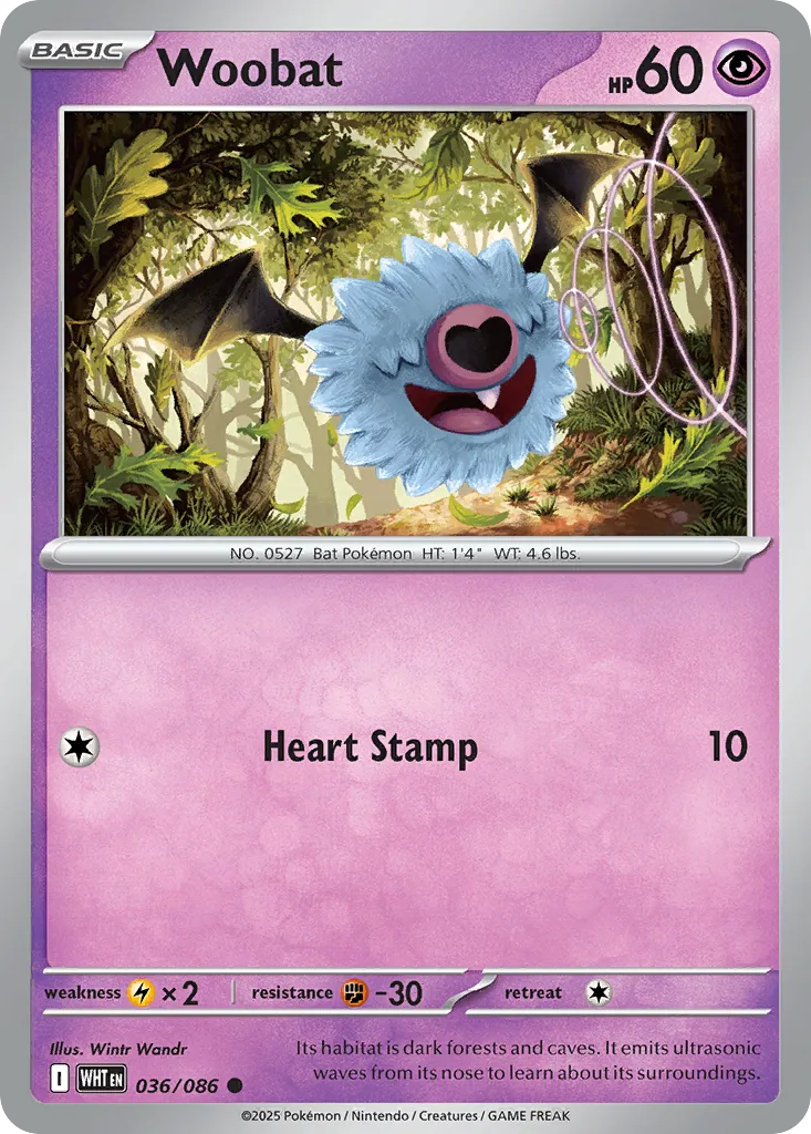 2025 White Flare Woobat Common #36/86 Common card image