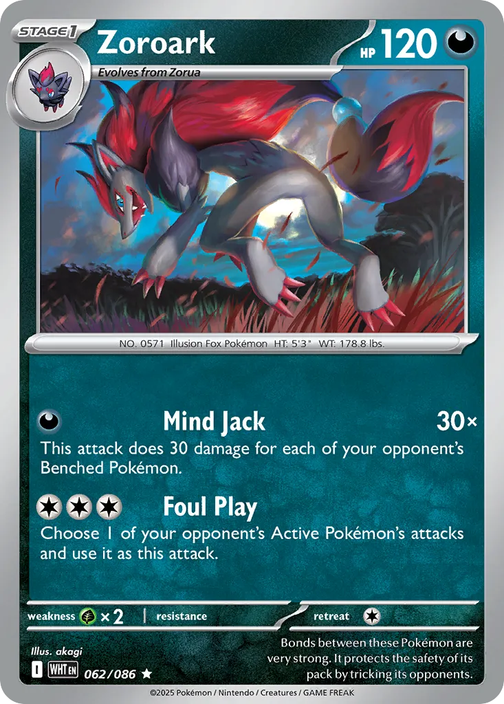 2025 White Flare Zoroark #62/86 Rare card image